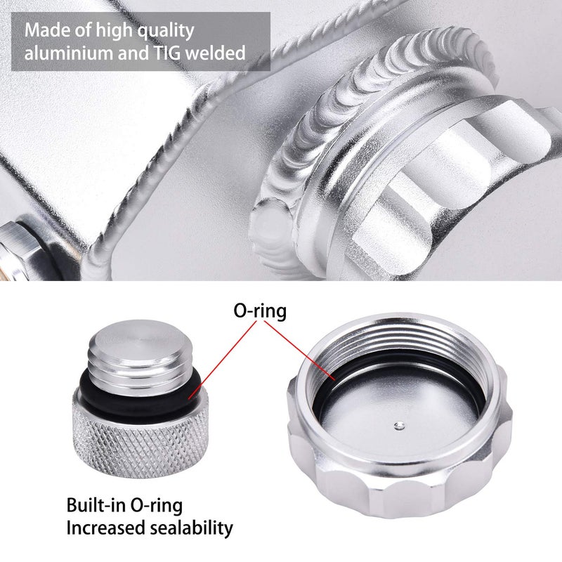 SPEEDWOW Coolant Overflow Tank, Aluminum Radiator Overflow Tank with Teflon Tape & O-ring Gasket, 1 L Universal Reservoir Expansion Tank (Silver) - Image 2